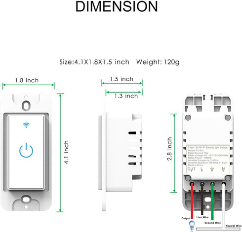 Smart Light Switch, WiFi Touch Wall Switch 1 Gang, Compatible with Alexa Google Home