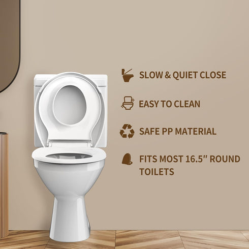 16.5" Potty Training Toilet Seat, Round White Seat with Built-In Toddler Function, Design for Both Child and Adult