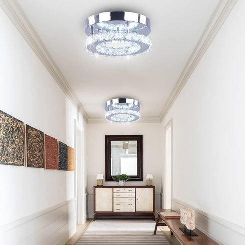 Modern Mini Led Chandelier Semi Flush Mount Crystal Lighting Ceiling Crystal Lamp for Bedrooms Dinning Rooms