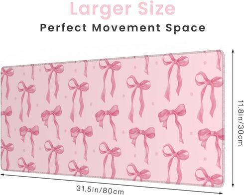 Wirfray 31.5 11.8in Pink Mouse Pad, Large Pink Desk Mat Bows Computer Mat, Gaming Keyboard and Mouse Pad Non-Slip