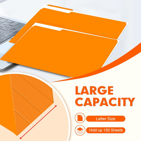 PANDRI File Folder, 120 Pack, 1/3 Cut Tab, Letter Size, Filing Folder for Office School Business, Orange