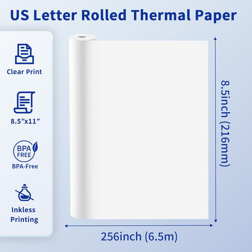 Phomemo M832 Thermal Paper 2 Rolls, 8.5" x 11" US Letter Thermal Printer Paper, Multipurpose Thermal Paper Compatible with M832 M835 M834 M833 and Other Letter Portable Printer