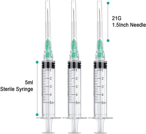 5ml Lab Syringe with Needle 21 Gauge 1.5inch Supplies,Individually Packaged (25)