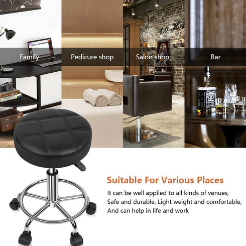 KKTONER Round Rolling Stool Chair PU Leather Height Adjustable Swivel Drafting Work SPA Shop Medical Salon Stools
