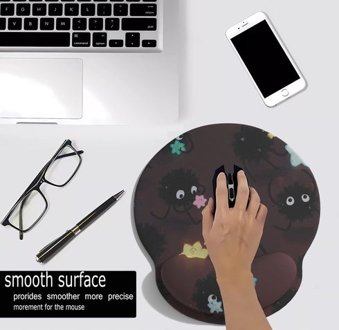 LuckyCow Cute Cartoon Small Black Coal Ball Mouse Pad with Wrist Support, Ergonomic Wrist Rest Table Decoration Simple
