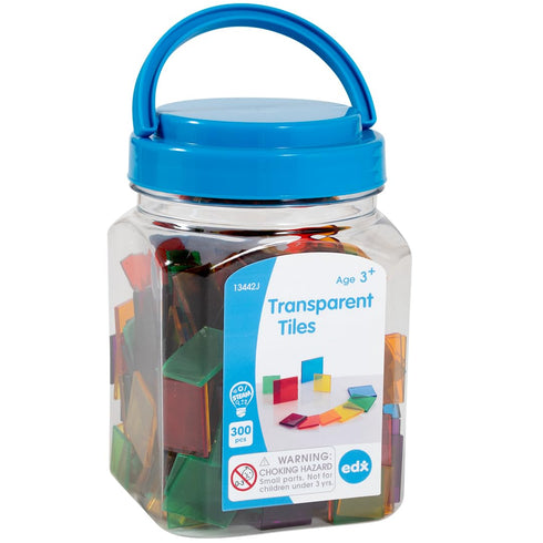 edxeducation Transparent Tiles | Mini Jar | Colorful, Plastic Squares | Light