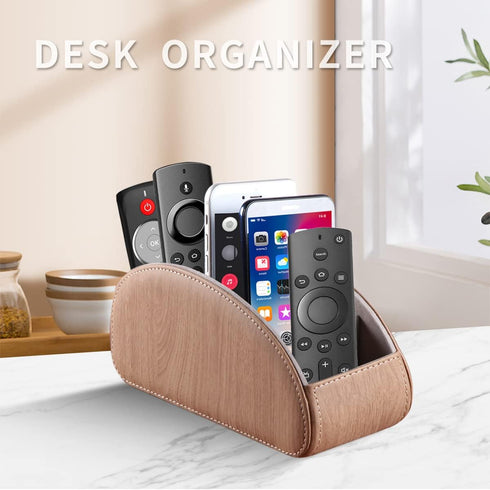 5 All-in-One Leather TV Remote Control Holder with Compartments Nightstand Desktop Air Conditioner Media Player Remote