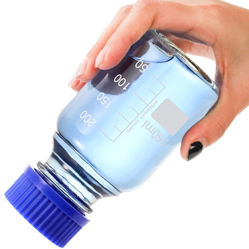 Yopay 10 Pack Media Storage Bottles with GL45 Blue Screw Cap, 250ml Reusable Glass Bottle for Labs or Home Use