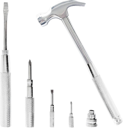 Small Hammer 6 in 1 Metal Hammer & Screwdriver, Multitool Camping Hammer Set with Mini Hammer