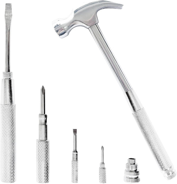 Small Hammer 6 in 1 Metal Hammer & Screwdriver, Multitool Camping Hammer Set with Mini Hammer