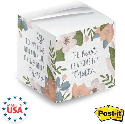 Mothers Floral Sticky Note Cube, 600 Sheets, 2.75" Memo Block, Four Empowering Messages On Each Side