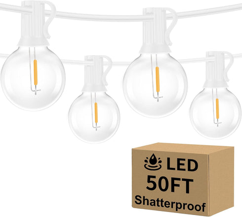 Bosceos Outdoor G40 LED Globe String Lights 50FT Dimmable Shatterproof Waterproof Patio
