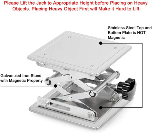 stonylab 8 inch x 8 inch Lab Scissors Jack, 200 x 200 mm Stainless Steel Laboratory Lift Stand Table, 15KG Support