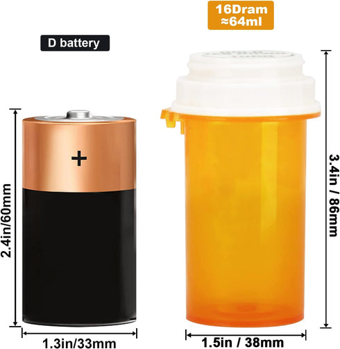 Prescription Reversible Thumb Tab Vials, Medicine Container, Pill Bottle, Prescription Pharmacy Vials Reversible Cap with Animal Pet Resistant (not Child Resistant) Open (16 Dram, 12pcs)