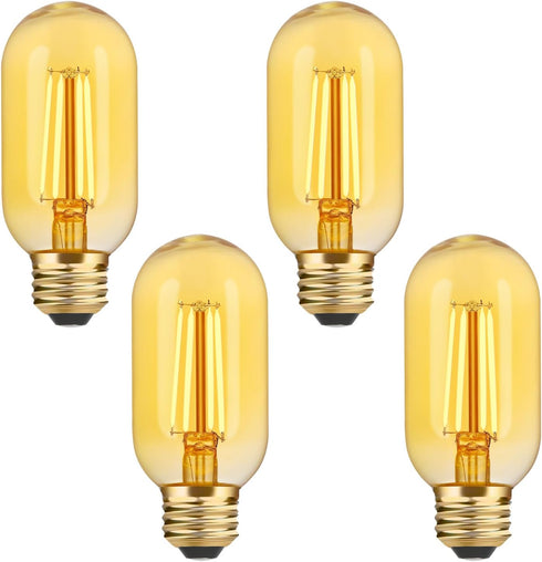 AMDTU LED Edison Bulbs, 40 Watt Dimmable, 4W E26 Bulb, 2200K Warm Yellow, T45 Amber Glass, 4 Pack