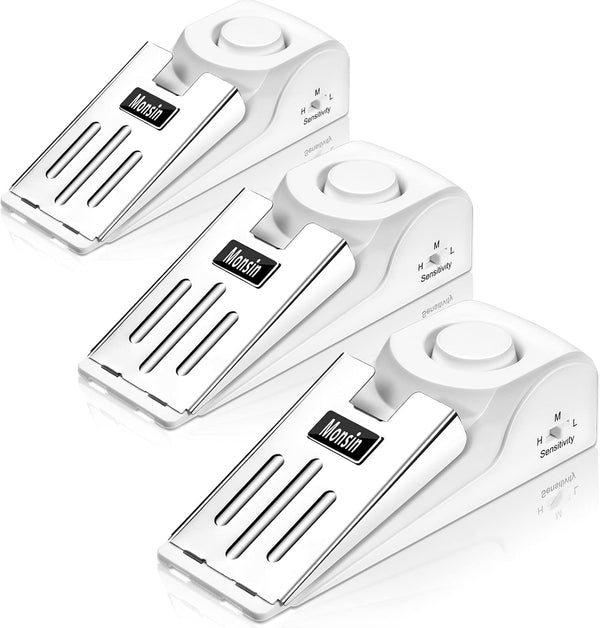 Door Stop Alarm with 120DB Security Alarm, Floor Wedge Doorstop for Travel, Apartment, Home (Pack of 3)
