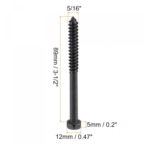 uxcell Hex Lag Screws 5/16" x 3-1/2" Carbon Steel Phillips Head Half Thread Self-Tapping Bolts for Deck Building or Joining Lumber 5pcs