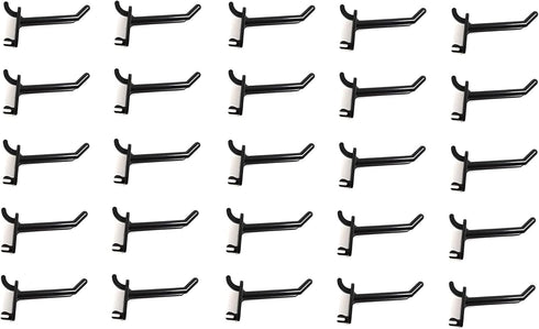 JSP Manufacturing 2" Plastic Pegboard Hooks, Black for Garage, Tools, Storage, Organization, and Crafts (25)