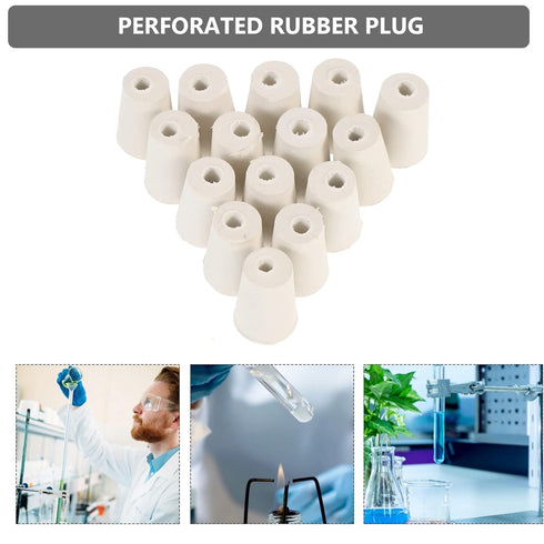 Hemobllo Rubber Stoppers Sealing Plugs, Drilled Rubber Stopper Glass Bottle Stoppers Erlenmeyer Flask Stopper Flask Stopper Stopper for Experiment 3X2.3X1.8CM (15Pcs)