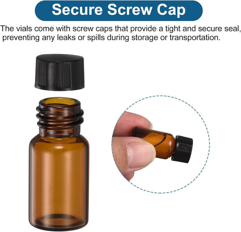 PATIKIL 2ml Amber Glass Vials, 100 Pack Leak-Proof Sample Vials with Screw Cap for Lab Storage