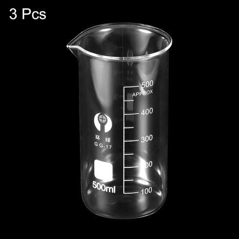 PATIKIL 3Pcs 500ml Tall Form Glass Beaker, 3.3 Borosilicate Glass with Graduated Printed Scale for Kitchen Lab