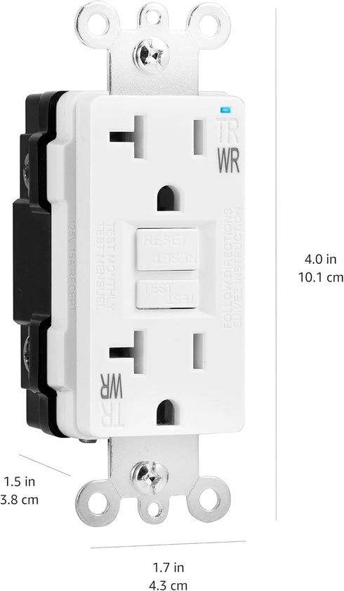 Amazon Basics Weather-Resistant GFCI Receptacle with LED Indicator, 20 Amp, White