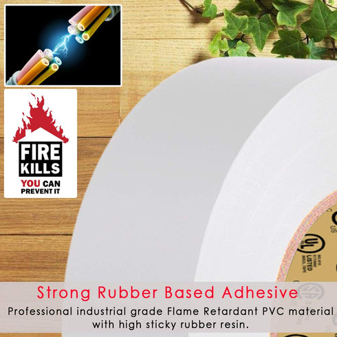 White Electrical Tape, 66 feet x 3/4 inch, Waterproof, Flame Retardant, Strong Adhesive, 600V