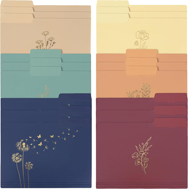 EOOUT 18 Pack Decorative File Folders, Floral Cute Folders with Gold Foil, Vintage Colored Poly, Letter Size for Office