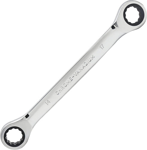 Double Box End Ratcheting Wrench, 14mm x 17mm Metric 72 Teeth 12 Point Ratchet Gear Spanner Tools