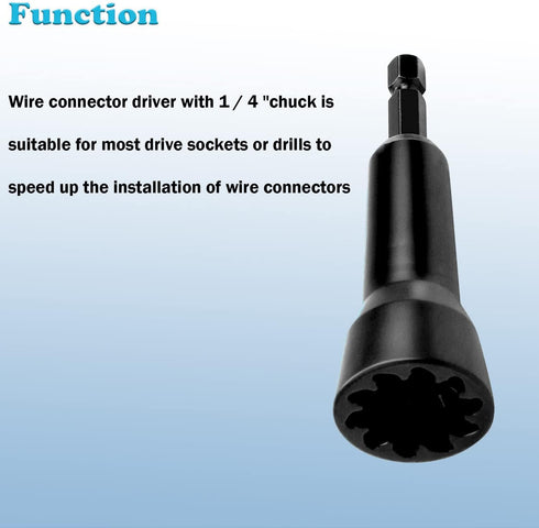 Wire Twisting Spinner, Spin-Twist Wire Connector Socket with 1/4" Chuck, Black