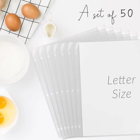 Lubudingjoy Plastic Sleeves for Recipe Binders 8.5 x 11, 50 Count, Top Loading Clear Page Protectors