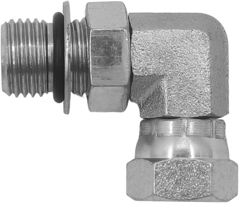 (2-PACK) 6901-06-04-NWO Hydraulic Hose Adapter Fitting, 3/8" Male Adjustable Nut O-Ring Boss, 90° Elbow