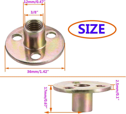 Socell 3/8"-16 Brad Hole Tee Nut - Carbon Steel Round Base Screw-in T-Nuts (12pcs)
