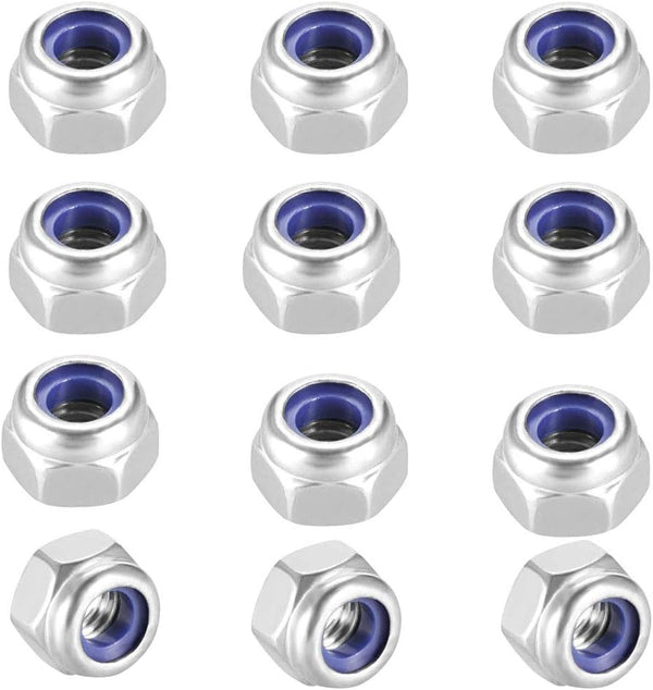 M6x1mm Nylon Lock Nuts, 50pcs 304 Stainless Steel Hex Lock Nuts for Industrial and Construction Fasteners