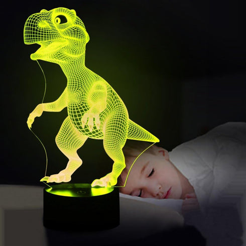 Wiscky 3D 7 Dinosaur Toys Night Light Lamp - Children Kids Gift for Boys, LED Colors Changing Lighting, Touch USB