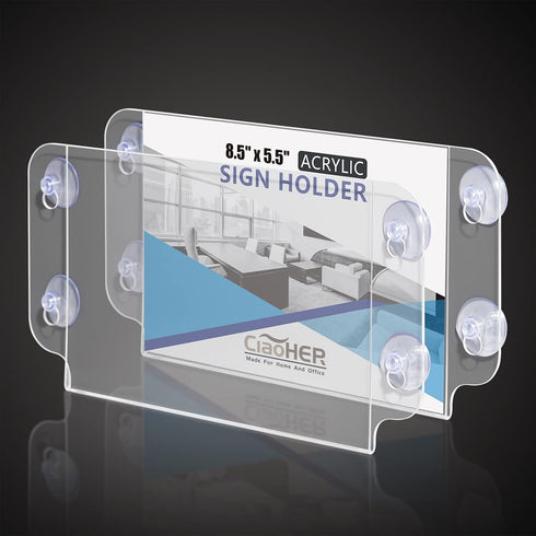 8.5 5.5, 4 6 Pack CiaoHER Acrylic Sign Holder x Clear Acrylic Frames Glass Window Wall Mount Advertising Signage Sign