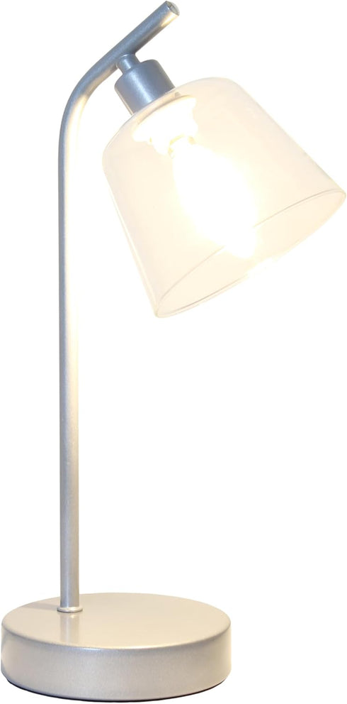 LD1080-SLV 16" Simple Designs Sleek Essentials Modern Industrial Metal Desk Lamp with Clear Glass Shade, for Office