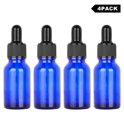 stonylab 15ml (0.5 oz) 4-Pack Cobalt Glass Dropper Bottles, Blue Empty Glass with Dropper and Label