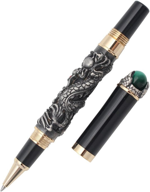 Gullor Retro Culture Jinhao Rollerball Pen, 3D Dragon King Play Pearl Pattern, Grey