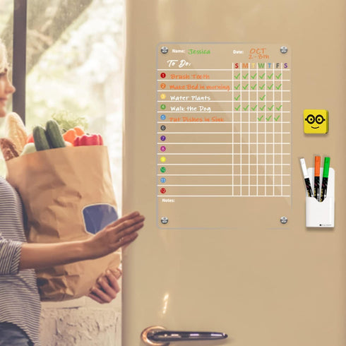 RR RAXMIN 17''x12'' Magnetic Acrylic Chore Chart - Clear Dry Erase Board for Adults and Teenagers with 3 Markers