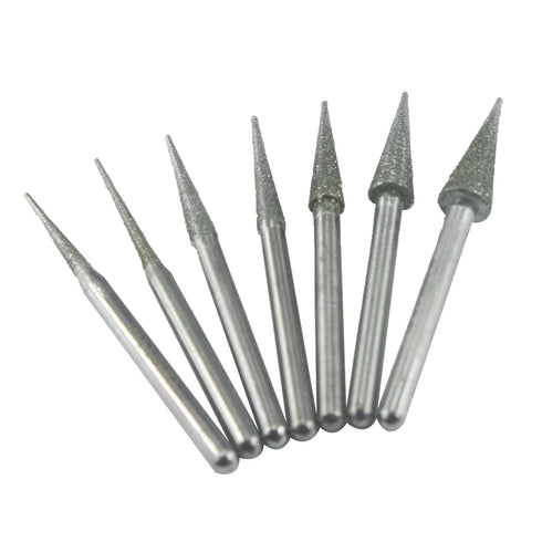 Luo ke 7 Pcs Diamond Burr Sets, 1/8'' Shank Long Cone Shape Grinding Bits for Dremel Rotary Tool