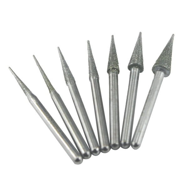 Luo ke 7 Pcs Diamond Burr Sets, 1/8'' Shank Long Cone Shape Grinding Bits for Dremel Rotary Tool