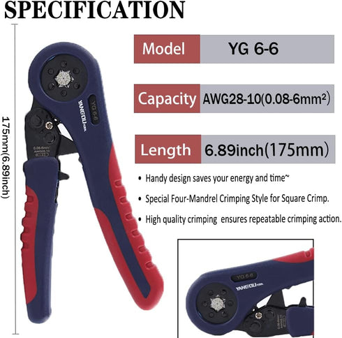 Yangoutool Ferrule Crimping Tool YG6-6, Hexagonal Design, AWG28-10, Compact Wire Ferrule Crimper for Insulated