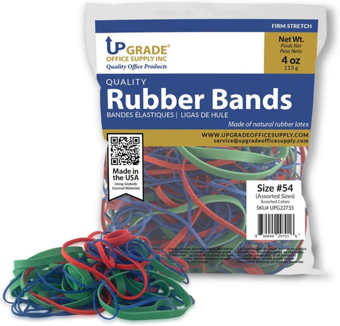 Upgrade Office Supply UPG22754A Rubber Bands, Size #54 (Assorted Sizes),Red, Blue, and Green, Made in USA (12 Ounce Bag) by Upgrade Office Supply Inc