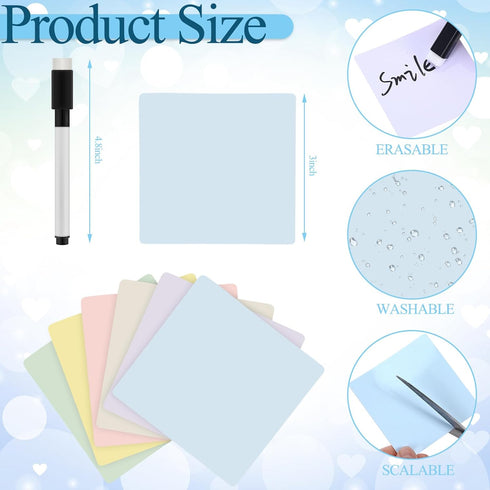 Tenceur 24 Pcs Reusable Sticky Notes, 3 x 3'' Dry Erase Labels, 2 Black Dry Erase Markers, Bright Color