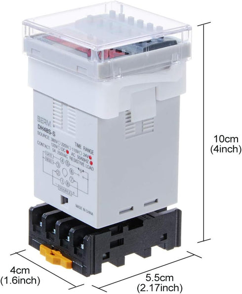 YXQ DH48S-S 0.1S-99H 8-Pin Adjustable Time Delay Timer Relay+PF083A Relay Base, 24VDC 250VAC