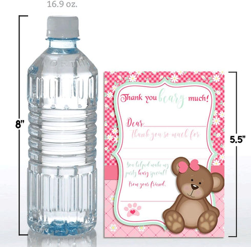 Teddy Bear Girl Themed Thank You Notes for Kids, 10 Fill In the Blank Cards with 10 White Envelopes by AmandaCreation