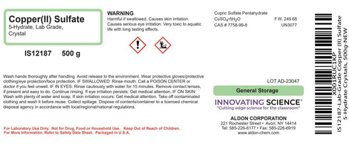 ALDON Innovating Science Lab-Grade Copper (II) Sulfate 5-Hydrate Crystals, 500g - Curated Chemical Collection