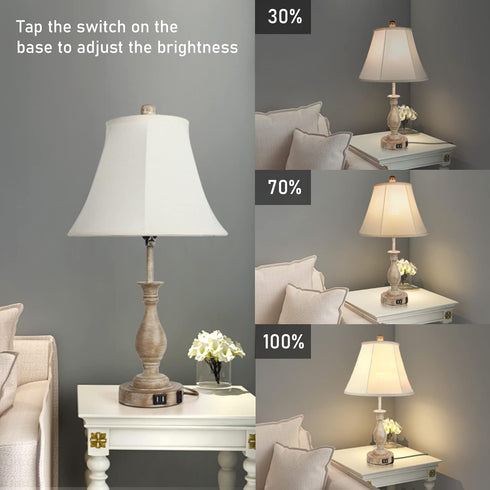 3-Way Dimmable 2 (Pack 1-Beige LALISU Farmhouse Table Lamp Touch Control Table Lamp, Modern Nightstand Lamp with USB
