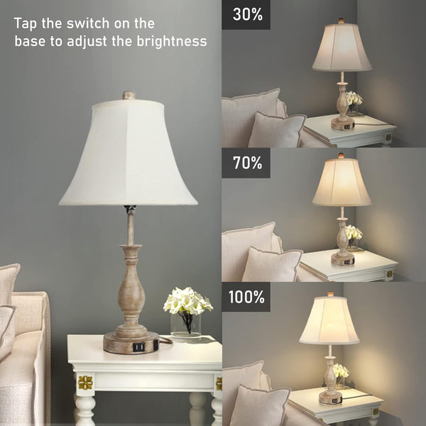 3-Way Dimmable 2 (Pack 1-Beige LALISU Farmhouse Table Lamp Touch Control Table Lamp, Modern Nightstand Lamp with USB